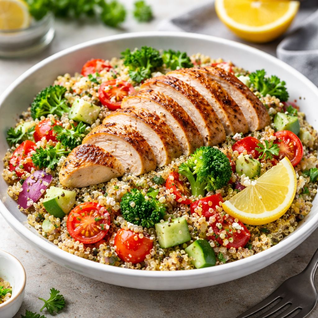 Jantar leve e rápido: Salada de Quinoa com Legumes e Frango