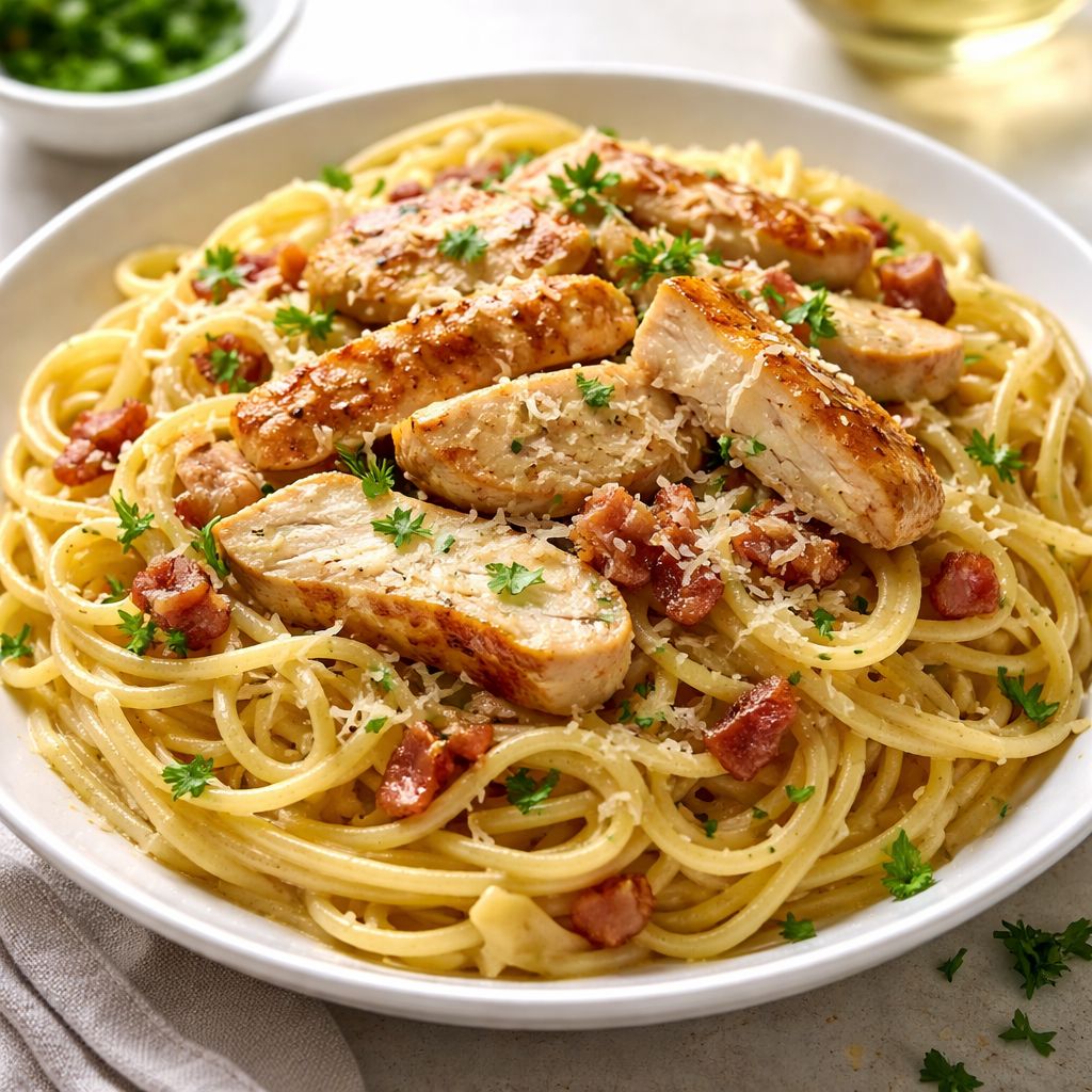 Jantar Rápido e Barato: Macarrão à Carbonara de Frango