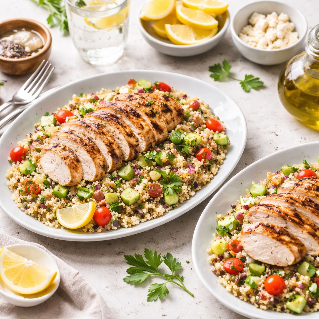 Jantar fit para duas pessoas em 15 minutos: Salada de Quinoa e Frango Grelhado